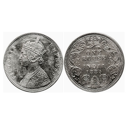 Victoria Empress, Silver, Rupee, 1885, Calcutta Mint, A1/I, 'C' incused, Top stroke of num