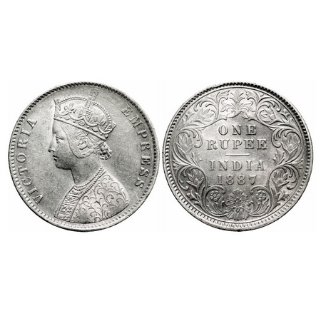 Victoria Empress, Silver, Rupee, 1887, Calcutta Mint, A4/I(i), 'C' incused, Die crack on R
