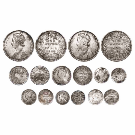 Victoria Empress, Silver, (Lot of 8 coins), 1890, 1 & 2) Rupee, Bombay Mint, C2/I, 'B' inc