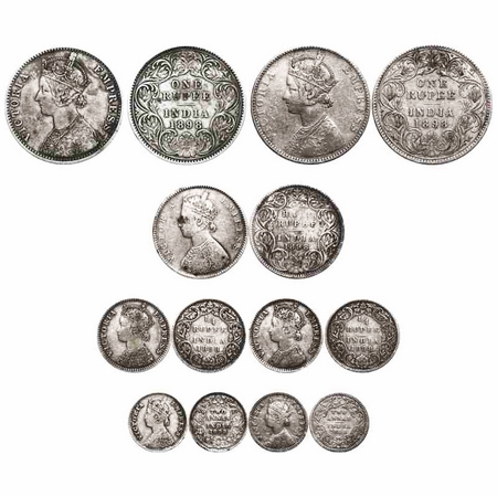 Victoria Empress, Silver, (Lot of 7 coins), 1898, 1) Rupee, Bombay Mint, C2/I(ii), 'B' inc