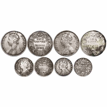 Victoria Empress, Silver, (4 coins), 1900, 1) Rupee, Bombay Mint, A3(i)/I(ii), 'B' incused