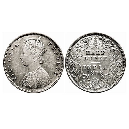 Victoria Empress, Silver, Half Rupee, 1896, Calcutta Mint, A/I, 'C' incused. F. Prid 279. 