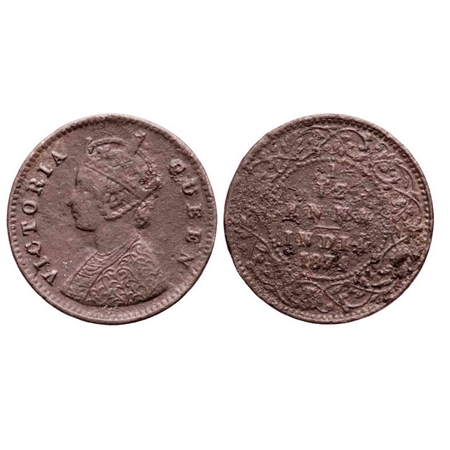 Victoria Queen, Copper 1/12 Anna, 1874, 18.47mm, Calcutta Mint. F.Prid. 783. GK 882. Fine+