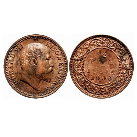 Edward VII, Copper, 1/2 Pice, 1906, Calcutta Mint, No mint mark, Error, Die filled on Rev.
