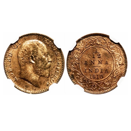 Edward VII, Bronze, 1/12 Anna, 1910, Calcutta Mint, No mint mark. F. Prid 826. GK 1020. NG