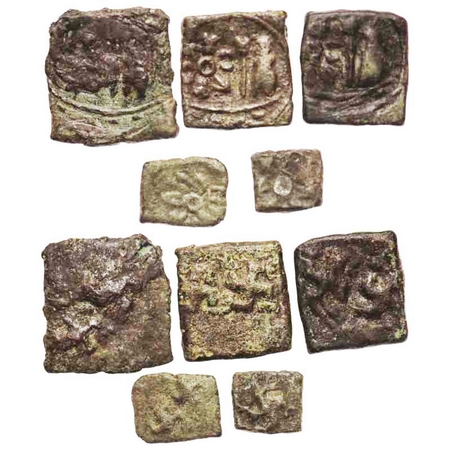 Ancient Saurashtra (Gujarat), (c. 50 BC), Copper, (5 Coins), A group of five unit, Obv: Tw