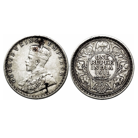 George V, Silver, Rupee, 1911, Bombay Mint, Dot, Pig type. F. Prid 217. GK 1022. Very Fine