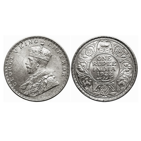 George V, Silver, Rupee, 1922, Bombay Mint, Dot. F. Prid 228. GK 1044. Uncirculated. Very 