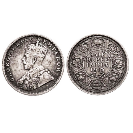 George V, Silver Half Rupee, 1913, Calcutta Mint. F.Prid. 320. GK 1048. About Very Fine, S