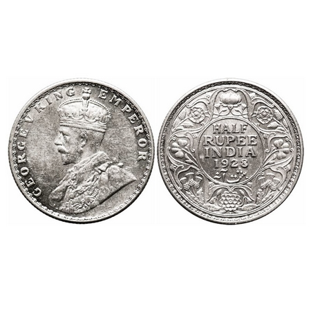 George V, Silver, Half Rupee, 1928, Bombay Mint, Dot. F. Prid 349. GK 1070. Almost Uncircu