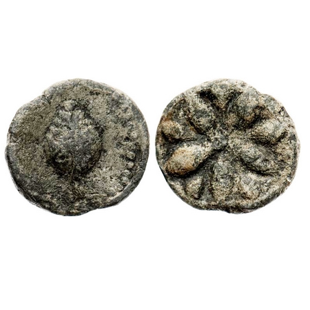 Mandsaur, Uninscribed Lead coin, 3.63g, Conch type, 15.57x16.66, Obv: Stylised conch, Rev: