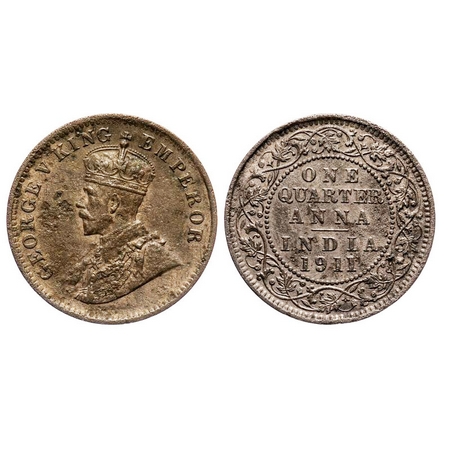 George V, Bronze, Quarter Anna, 1911, Calcutta Mint, No dot, Pig type, Pitted on Obv and R