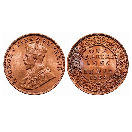 George V, Bronze, Quarter Anna, 1924, Bombay Mint, Dot. F. Prid 677. GK 1180. Uncirculated