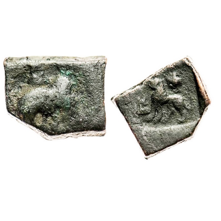 Post Mauryan, Taxila Region, Punch Mark type, Copper Unit, 12.51g, 17.19x20.72, Obv: Lion 
