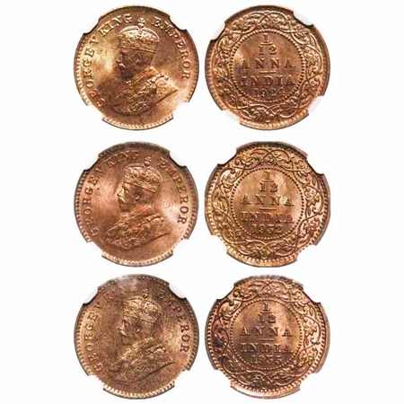 George V, Bronze, 1/12 Anna (3 slab), 1924, Bombay Mint, 1932, Calcutta Mint, 1935, Calcut