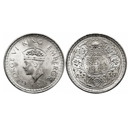 George VI, Half Silver, Rupee, 1944, Bombay Mint, C/III, Diamond, Security edge. F. Prid 2