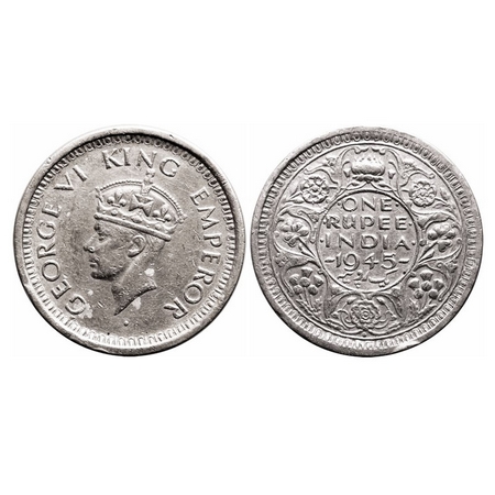 George VI, Half Silver, Rupee, 1945, Bombay Mint, D/II, Dot, Security edge, Error OMS. Ver