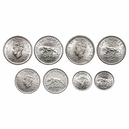 George VI, Nickel, (4 coins), Rupee, 1947, 1) Bombay Mint E/IV, Diamond, Security edge, No