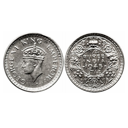 George VI, Half Silver, 1/4 Rupee, 1945, Bombay Mint, Head Type II, Rev II, Dot, Security 