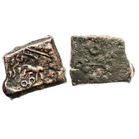 Post-Mauryan, Ujjaini Region, Copper, 7.23g, 16.25x20.92, Obv: Horse walking to right tria