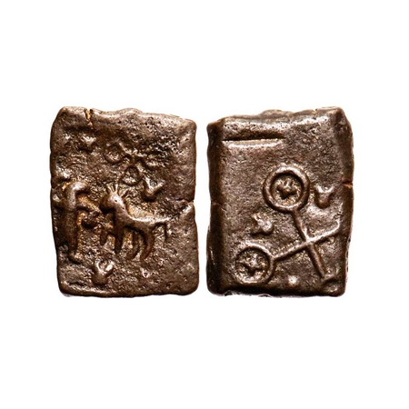 Post-Mauryan, Ujjaini Region, Uninscribed type, Copper, 2.97g, 13.46x12.74, Obv: Human fig
