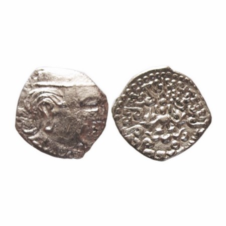 Guptas, Kumaragupta I (AD 414-455), Silver, Karshapana, Garuda type,1.94g, 15.40x13.88mm, 