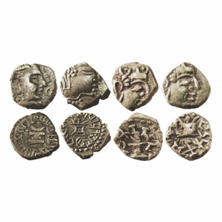 Gupta, Skandagupta, (c. 455-480 AD), Silver Drachma (4 Coins), Fire Altar type(4), & roman