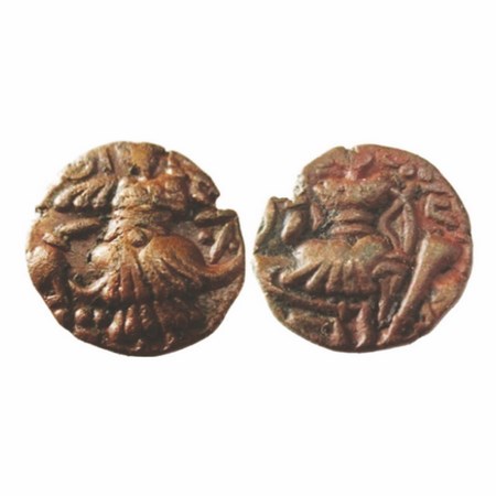 Huns, Kashmir, Toramana (c. 540-570 AD), Copper Drachma, 6.75g, 20.47x19.93mm, Obv: King s