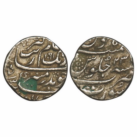 Aurangzeb, Silver ½ Rupee, 5.74g, Surat Mint, AH 1091/ RY 23, complete mint visible. KM 29