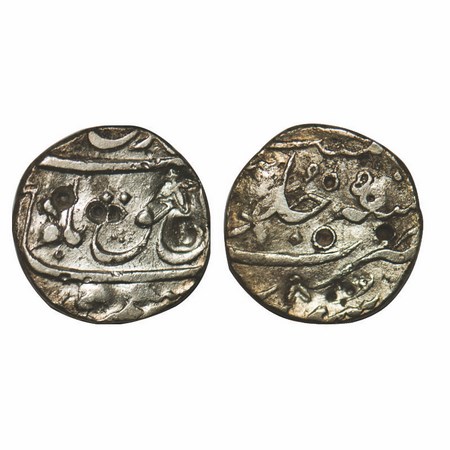 Farrukhsiyar, Silver ½ Rupee, 5.31g, Surat Mint partly seen, RY 5. KM 375.2. Test marks, F