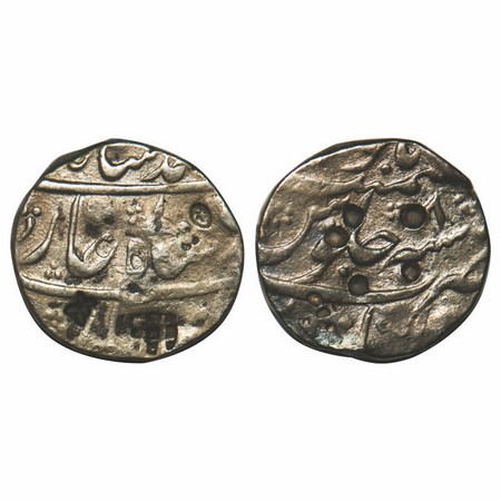Muhammad Shah, Silver Rupee, 11.33g, Kambayat Mint, 8 RY. KM 437.34. Test marks, Fine+, Sc