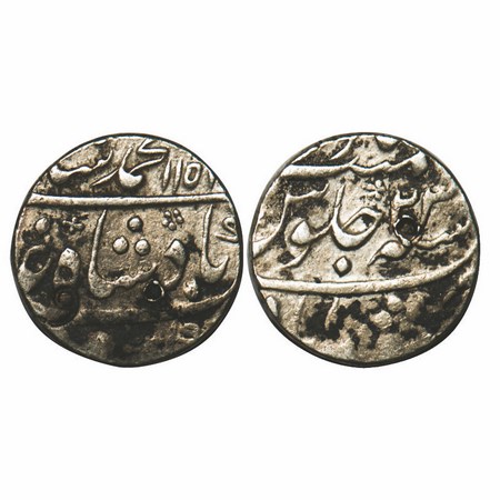Muhammad Shah, Silver Rupee, 11.59g, Murshidabad Mint, AH 115X / 23 RY. KM 436.46.Test mar