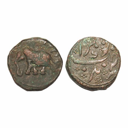 Mysore, Copper Paisa, 11.10g, Tipu Sultan (1787-1799 AD), Nagar Mint, AM 1223. Obv: Elepha
