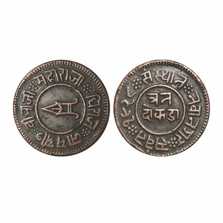 Nawanagar, Copper 3 Dokda, 18.50g, Jam Vibhaji (VS 1909-1951/ 1852-1894 AD), VS 1928. KM Y