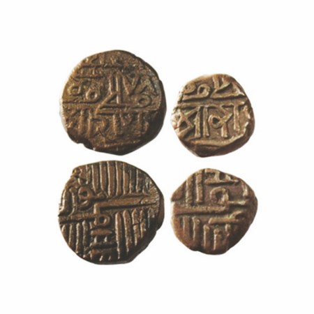 Porbandar, Copper (2 Coins), Dokdo and Trambiyo, Shri Rana in nagari at bottom of obverse.