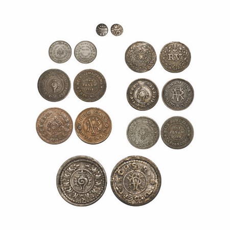 Travancore, (Lot of 8 Coins), Silver Chukram of Marthanda Varma (1), Silver Velli Fanam of