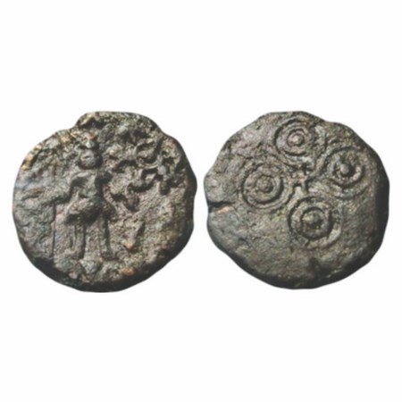 Post Mauryan, Ujjain Region, Copper Unit, 8.66g, 18.18x18.67mm, Obv: Standing Shiva, holdi