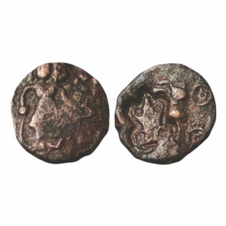 Post Mauryan, Ujjain Region, Copper Unit, 2.34g, 15.43x14.39mm, Obv: Standing three headed