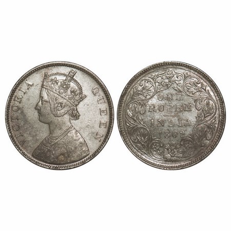 Victoria Queen, Silver, Rupee, 1862, Bombay Mint, B/II/0/3, Double struck jabot and panel 