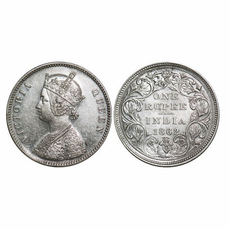 Victoria Queen, Silver, Rupee, 1862, Bombay Mint, A/II/0/4, w/o initial 'J', Double struck
