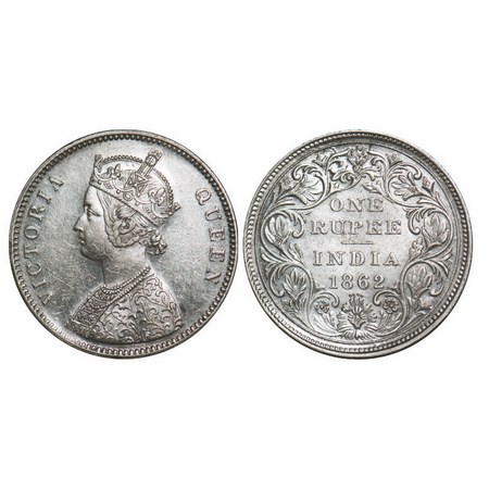 Victoria Queen, Silver, Rupee, 1862, Bombay Mint, A/II/0/6, Bottom stroke of '1' broken of