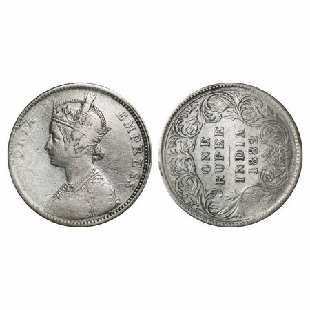 Victoria Empress, Silver, Rupee, 1882, Bombay Mint, A3/I, Dot, Error, 9'o clock on Rev, Al