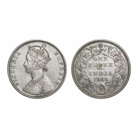 Victoria Empress, Silver, Rupee, 1885, Bombay Mint, C2/II(i), 'B' raised, Top stroke of nu