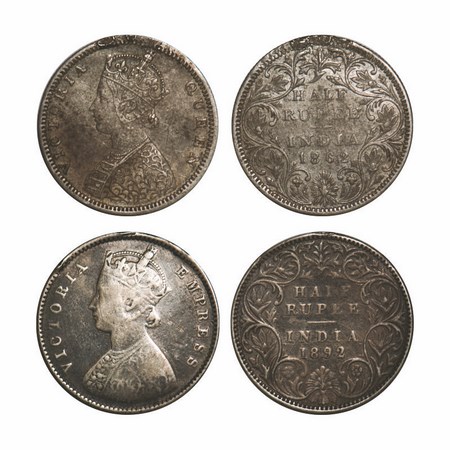Victoria Queen & Empress, Silver, Half Rupee, (2 Coins), 1) 1862, Bombay Mint, B2/II, The 