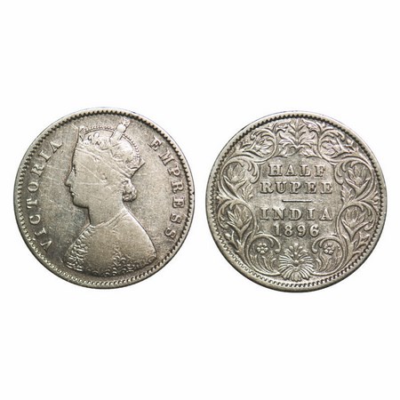 Victoria Empress, Silver, Half Rupee, 1896, Calcutta Mint, A/I, 'C' incused. F. Prid 279. 