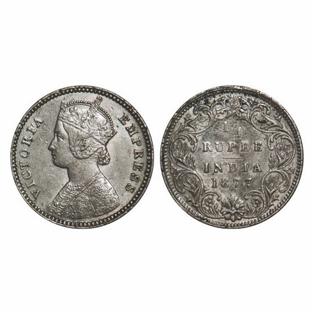 Victoria Empress, Silver, 1/4 Rupee, 1887, Calcutta Mint, B/I, No mint mark, No 'C'. F. Pr
