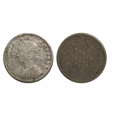 Victoria Empress, Silver, 1/4 Rupee, 1889, Bombay Mint, C(i)/II, 'B' incused, Die rotation