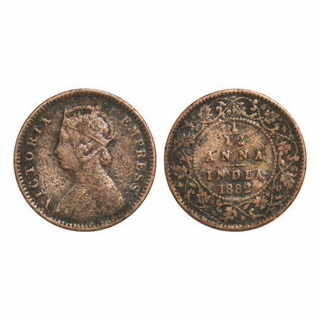 Victoria Empress, Copper, 1/12 Anna, 1882, Calcutta Mint, Obv B, No mint mark, 1'o clock o