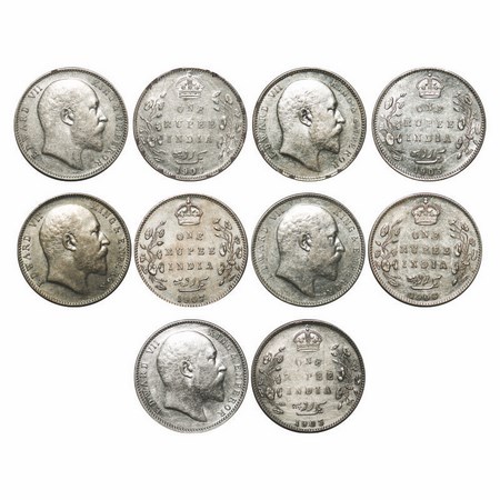 Edward VII, Silver, Rupee, (5 Coins), 1) 1903, Bombay Mint, 'B' incused, Dot, 2) 1904, Bom