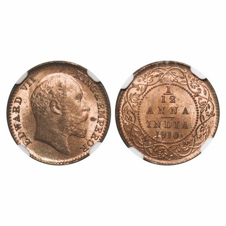 Edward VII, Bronze, 1/12 Anna, 1910, Calcutta Mint, No mint mark. F. Prid 826. GK 1020. NG